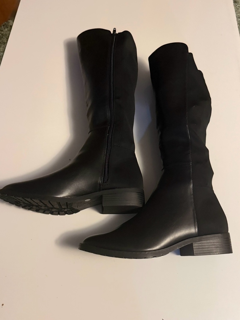 Worthington Classic Women's Black Faux Leather & Fabric Knee-High Riding Boots